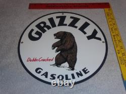 Vintage Grizzly Gasoline Dubbs Cracked Bear 11 3/4 Porcelain Metal Gas Oil Sign