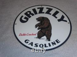 Vintage Grizzly Gasoline Dubbs Cracked Bear 11 3/4 Porcelain Metal Gas Oil Sign