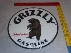 Vintage Grizzly Gasoline Dubbs Cracked Bear 11 3/4 Porcelain Metal Gas Oil Sign
