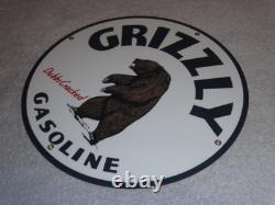 Vintage Grizzly Gasoline Dubbs Cracked Bear 11 3/4 Porcelain Metal Gas Oil Sign