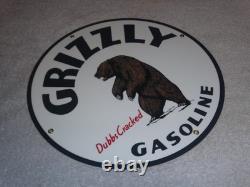 Vintage Grizzly Gasoline Dubbs Cracked Bear 11 3/4 Porcelain Metal Gas Oil Sign