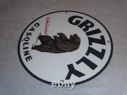 Vintage Grizzly Gasoline Dubbs Cracked Bear 11 3/4 Porcelain Metal Gas Oil Sign