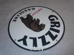 Vintage Grizzly Gasoline Dubbs Cracked Bear 11 3/4 Porcelain Metal Gas Oil Sign