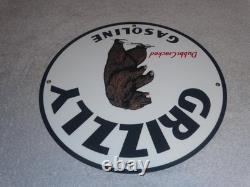 Vintage Grizzly Gasoline Dubbs Cracked Bear 11 3/4 Porcelain Metal Gas Oil Sign