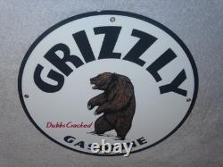 Vintage Grizzly Gasoline Dubbs Cracked Bear 11 3/4 Porcelain Metal Gas Oil Sign