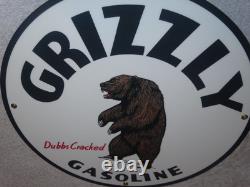 Vintage Grizzly Gasoline Dubbs Cracked Bear 11 3/4 Porcelain Metal Gas Oil Sign