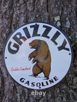 Vintage Grizzly Gasoline Dubbs Cracked Porcelain Sign 12