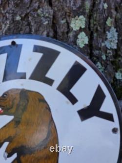 Vintage Grizzly Gasoline Dubbs Cracked Porcelain Sign 12