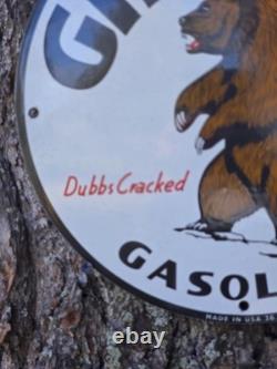 Vintage Grizzly Gasoline Dubbs Cracked Porcelain Sign 12
