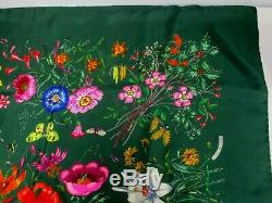 Vintage Gucci Signed Vittorio Accornero Forest Green Flora Silk Scarf 33 X 34