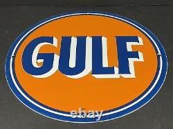 Vintage Gulf Gasoline Advertising 12 Porcelain Gas Station Oil Pump Plate Sign