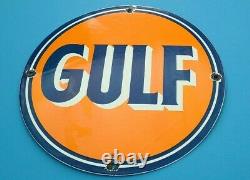 Vintage Gulf Gasoline Porcelain Gas Motor Oil Service Station Pump Plate Sign