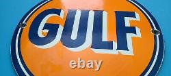 Vintage Gulf Gasoline Porcelain Gas Motor Oil Service Station Pump Plate Sign