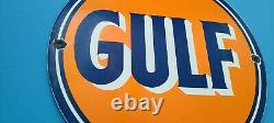 Vintage Gulf Gasoline Porcelain Gas Motor Oil Service Station Pump Plate Sign