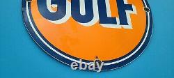 Vintage Gulf Gasoline Porcelain Gas Motor Oil Service Station Pump Plate Sign