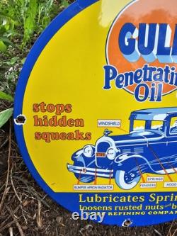 Vintage Gulf Gasoline Sign Porcelain Enamel Penetrating Oil Gas Station Sign