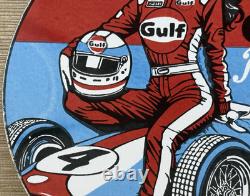 Vintage Gulf Racing Gasoline Porcelain Sign Pin Up Gas Station Motor Oil Pump