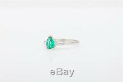 Vintage HARRY WINSTON Signed 1.30ct Pear Cut Emerald Diamond Platinum Ring
