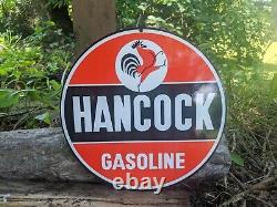Vintage Hancock Gasoline Porcelain Gas Station Pump Sign 12