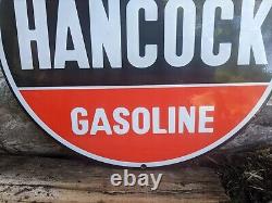 Vintage Hancock Gasoline Porcelain Gas Station Pump Sign 12