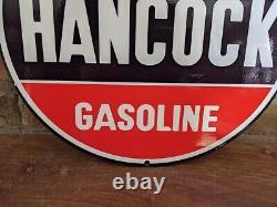 Vintage Hancock Gasoline Porcelain Gas Station Pump Sign 12