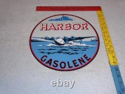 Vintage Harbor Gasoline Airplane Seaplane 11 3/4 Porcelain Metal Gas & Oil Sign