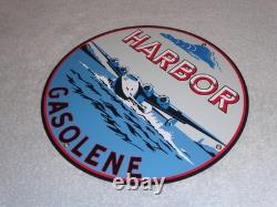 Vintage Harbor Gasoline Airplane Seaplane 11 3/4 Porcelain Metal Gas & Oil Sign