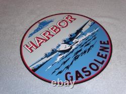 Vintage Harbor Gasoline Airplane Seaplane 11 3/4 Porcelain Metal Gas & Oil Sign