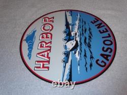 Vintage Harbor Gasoline Airplane Seaplane 11 3/4 Porcelain Metal Gas & Oil Sign