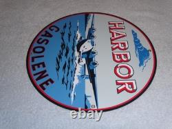 Vintage Harbor Gasoline Airplane Seaplane 11 3/4 Porcelain Metal Gas & Oil Sign