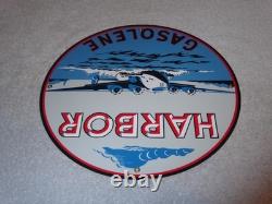 Vintage Harbor Gasoline Airplane Seaplane 11 3/4 Porcelain Metal Gas & Oil Sign