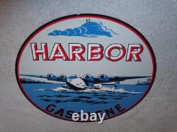Vintage Harbor Gasoline Airplane Seaplane 11 3/4 Porcelain Metal Gas & Oil Sign