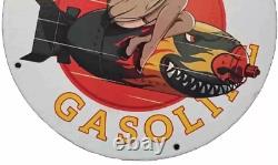 Vintage Harbor Gasoline Pinup Girl Porcelain Gas Oil Motor Pump Plate Lube Sign