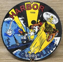 Vintage Harbor Gasoline Porcelain Sign Disney Mickey Gas Station Pump Plate