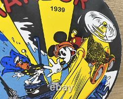 Vintage Harbor Gasoline Porcelain Sign Disney Mickey Gas Station Pump Plate