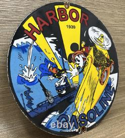Vintage Harbor Gasoline Porcelain Sign Disney Mickey Gas Station Pump Plate