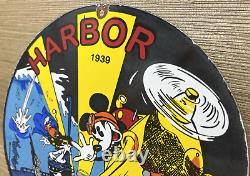 Vintage Harbor Gasoline Porcelain Sign Disney Mickey Gas Station Pump Plate