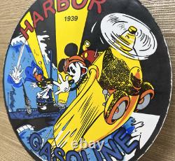 Vintage Harbor Gasoline Porcelain Sign Disney Mickey Gas Station Pump Plate