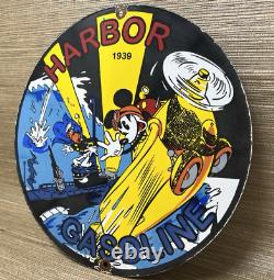 Vintage Harbor Gasoline Porcelain Sign Disney Mickey Gas Station Pump Plate