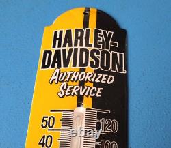 Vintage Harley Davidson Motorcycle Porcelain Bike Sales Ad Sign On Thermometer