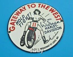 Vintage Harley Davidson Motorcycle Porcelain Gateway Gas Oil Service Sales Sign