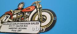 Vintage Harley Davidson Motorcycle Porcelain Indiana Gas Oil Service Sales Sign
