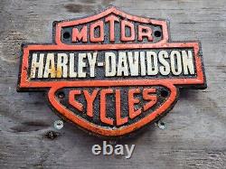 Vintage Harley Davidson Motorcycle Sign Dealer Service Sales Biker Man Cast Iron