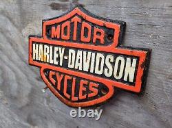 Vintage Harley Davidson Motorcycle Sign Dealer Service Sales Biker Man Cast Iron