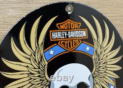 Vintage Harley Davidson Motorcycles Porcelain Dealership Sign Gas Oil Quality
