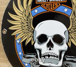 Vintage Harley Davidson Motorcycles Porcelain Dealership Sign Gas Oil Quality