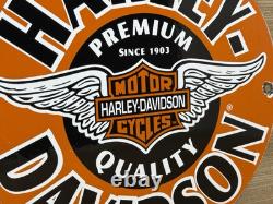 Vintage Harley Davidson Motorcycles Porcelain Dealership Sign Gas Oil Quality