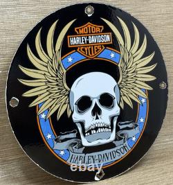 Vintage Harley Davidson Motorcycles Porcelain Dealership Sign Gas Oil Quality