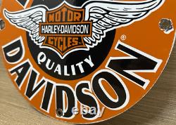 Vintage Harley Davidson Motorcycles Porcelain Dealership Sign Gas Oil Quality