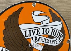 Vintage Harley Davidson Motorcycles Porcelain Sign Gas Oil Dealership Hog Bike